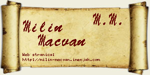 Milin Mačvan vizit kartica